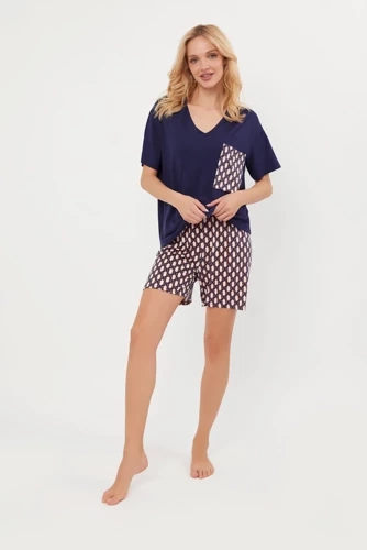 Milda Дамска пижама с къс ръкав и къс панталон Италианска мода - тъмносиньо