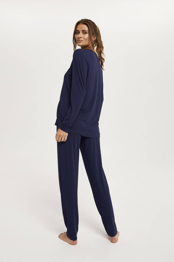 Song Дамска пижама с дълъг ръкав и дълъг панталон Италианска мода - тъмносиньо