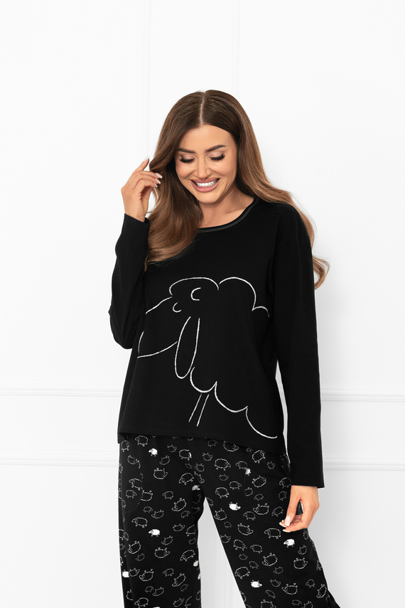 Дамска пижама Bonnie - памук, дълъг ръкав, дълъг панталон, овца Италианска мода  