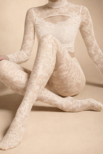 Дамски чорапогащник Knittex Chantilly 30 den – дантелен флорален десен ecru