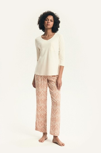 дамски пижами Henderson 43671 Denise, 3/4 ръкав, памук и вискоза, сребриста деколте и дълги панталони