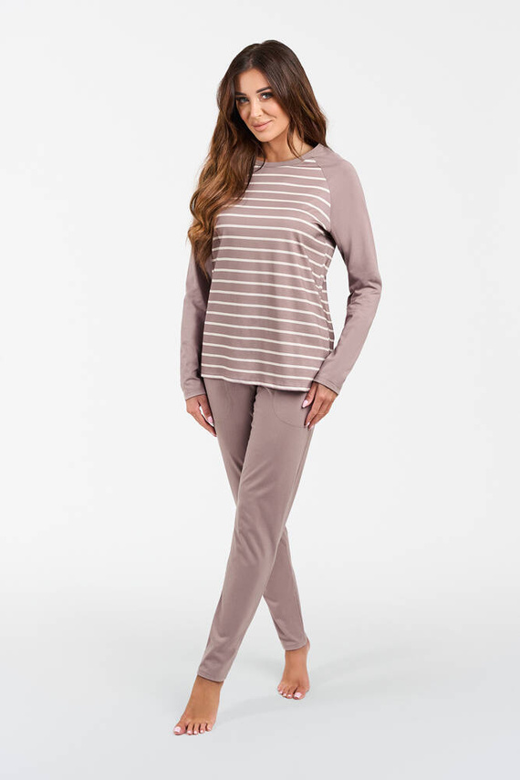 Oda Дамска пижама с дълъг ръкав и дълъг панталон Италианска мода - принт капучино/капучино