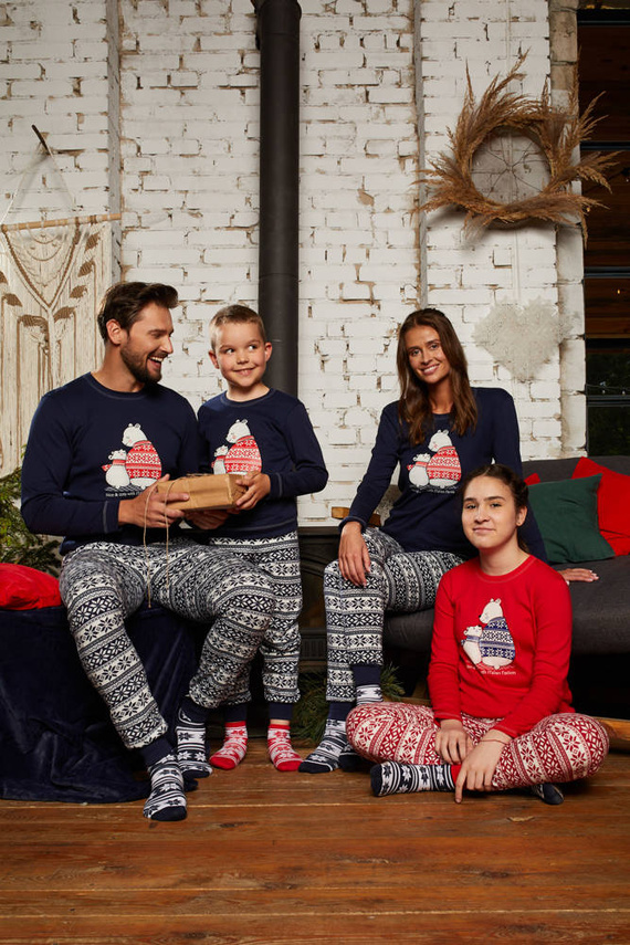 Arktyka Дамска пижама с дълъг ръкав и дълъг панталон Италианска мода - тъмносиньо/принт