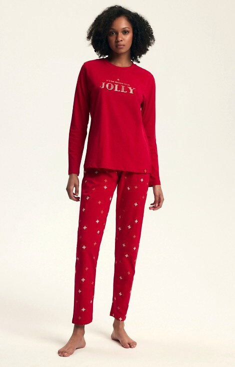 43718 Дамски коледен пижамен комплект Dotie Henderson, червен - дълъг ръкав и панталон