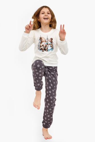 977/190 978/190 Момичешка пижама Friends Cornette - памучна, с дълъг ръкав, зимен мотив