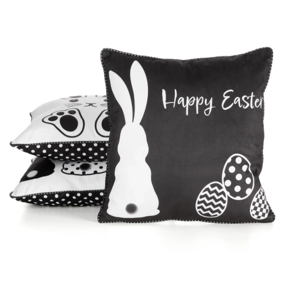 Калъфка за възглавница Пролет 5 Великден с кадифена щампа, европердета, черна