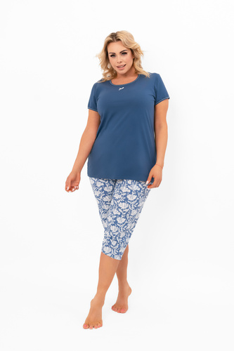 Дамска пижама Boma - къс ръкав, панталон 3/4, памук Италианска мода - дънки/принт