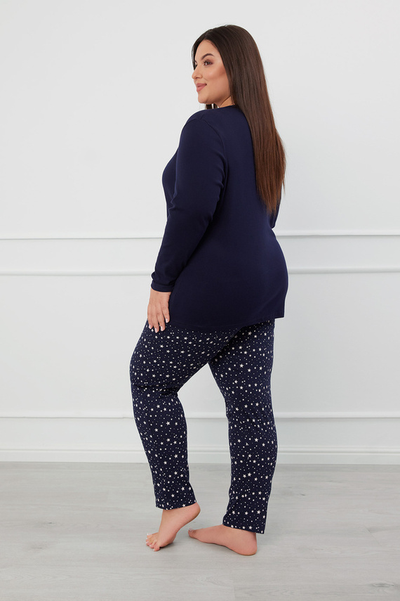 Libra Дамска пижама с дълъг ръкав и панталон Италианска мода - морско синьо/принт 