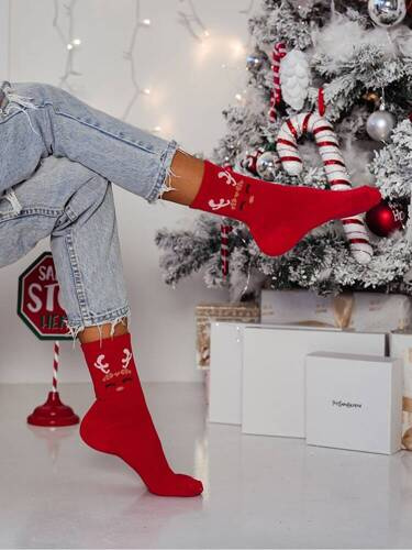 1283-025 Еленчета Коледни дамски чорапи Милена - червени