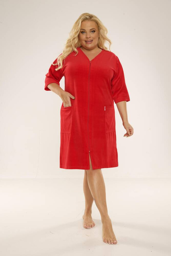 431 Дамски халат от велур Forex - червен