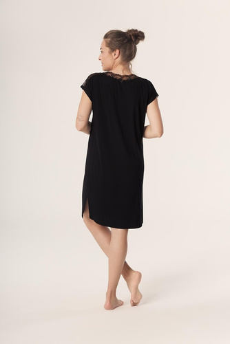 Черна нощница Petra KB59 Mefemi Nipplex – вискоза, дантела, къс ръкав, над коляното