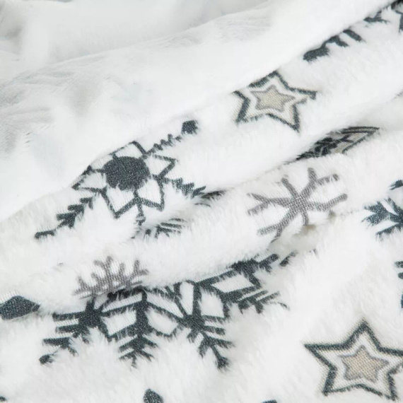 Коледно одеяло Eurofirany, бяло, тъмносини снежинки – меко микрофибърно одеяло, 240 г/м²