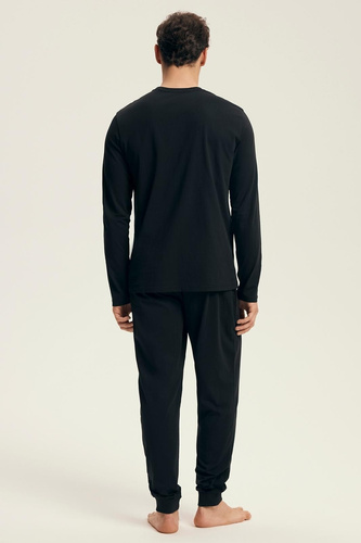 Мъжка пижама Henderson Core 43469 Loger, черно - памук, дълги ръкави, елегантна опаковка
