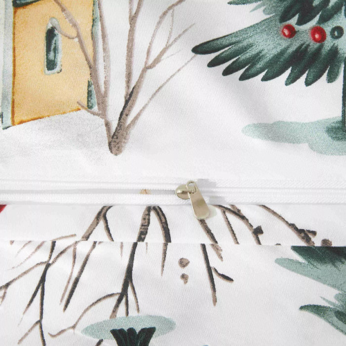 Коледен комплект спално бельо от микросатен за ски в бяло I25 - мек, гладък и издръжлив