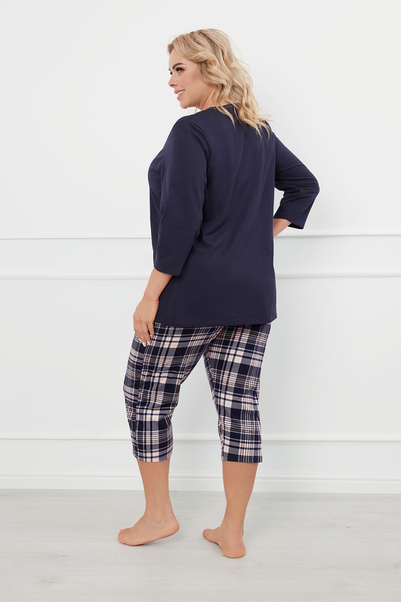 Dona Дамска пижама 3/4 ръкав, 3/4 панталон Италианска мода - тъмносиньо/печат