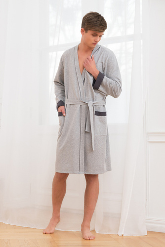 Gabriel Мъжки халат с джобове Италианска мода - меланж/гранат