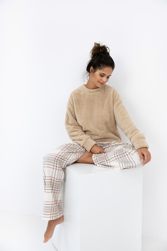 Дамска пижама Joyce Sensis - Топла пижама с мек горнище и карирани панталони