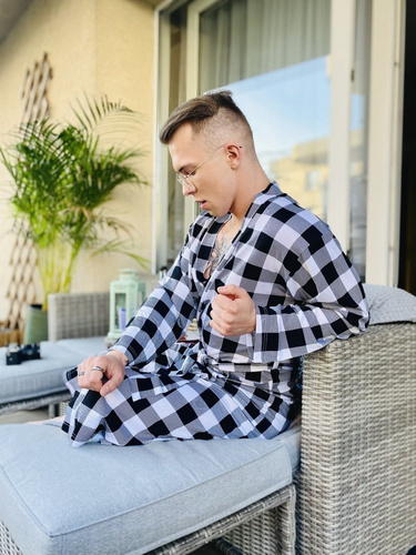 338 Керемиден мъжки/дамски халат De Lafense - черен/бял