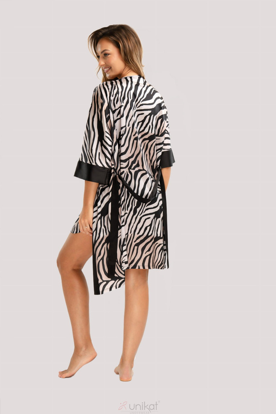 Сатенен халат Braga Unikat – зебра, елегантен, с колан