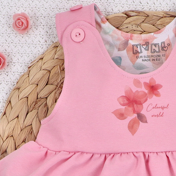 ABN-5427 Kolorowe kwiatki Sukienka z bawełny organicznej Nini różowy