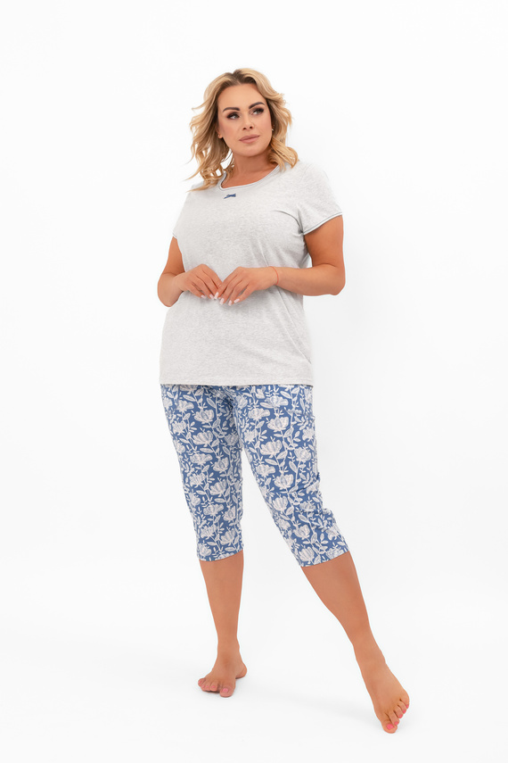 Дамска пижама Boma - къс ръкав, панталон 3/4, памук Италианска мода - меланж/принт 
