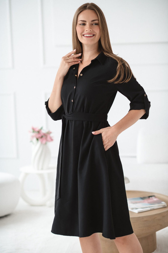 Тениска за бременни и кърмачки Milk&Love, черна | Модал, 3/4 ръкав, регулираща се талия