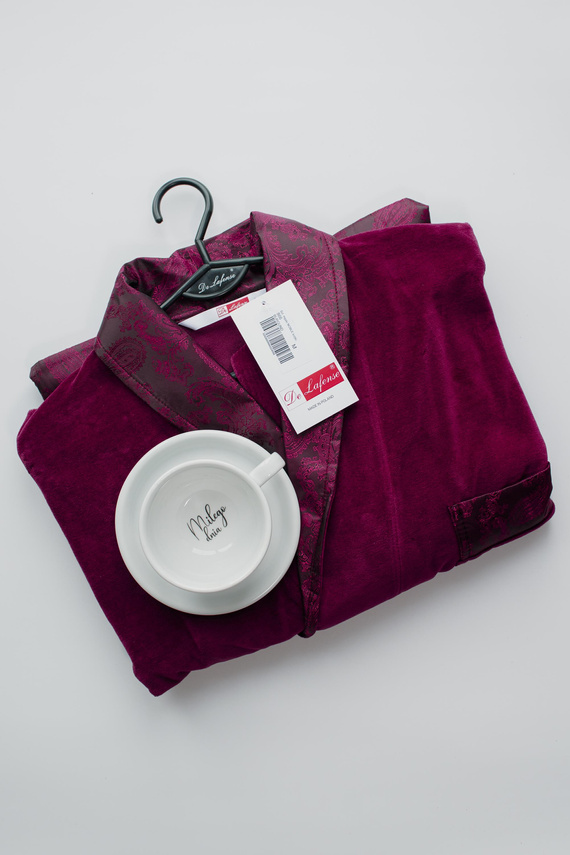 866 Noble Мъжки велурен халат De Lafense - къс, елегантен, памук - бордо