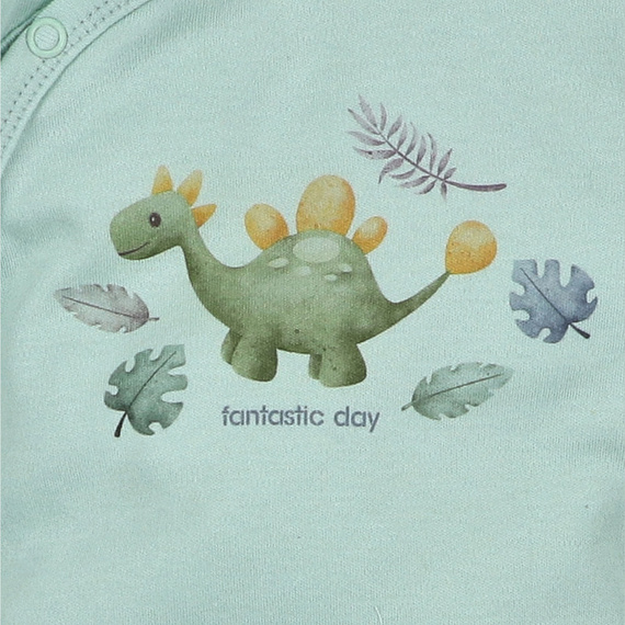 ABN-5568 Бебешки гащеризон Dino Explorer Nini Mint | Органичен памук, закопчаване с тик-так