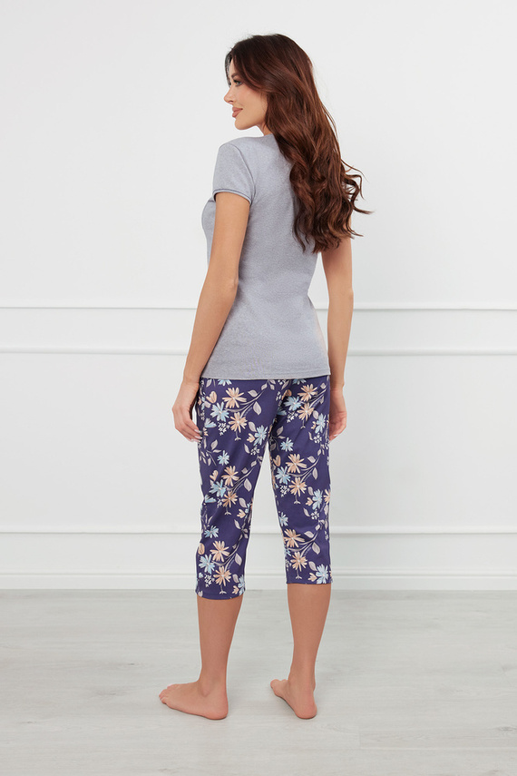 Пижама Pulia Дамска пижама с къс ръкав и 3/4 панталон Италианска мода - меланж/принт 