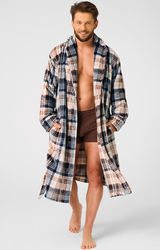 MGL 443 Key бежов мъжки халат - каре, мек, шал яка