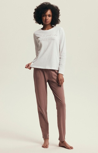 43701 Дамски пижамен комплект Delanie Henderson от прашно розов памук, дълъг ръкав и панталон