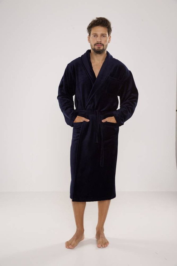 803 / 819 Мъжки халат от двойна материя Forex - изцяло тъмносин (тъмносин)