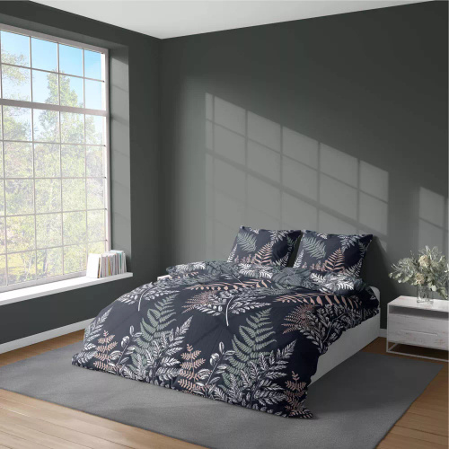 5036 A Спално бельо от микрофибър Detexpol с папратови листа, тъмносиньо