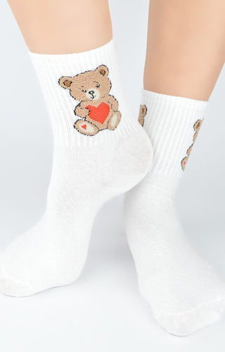 Дамски чорапи SB 150 Teddy Bear Noviti в екрю - памучни, цветни с шарка