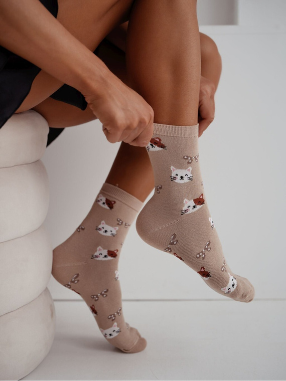 Дамски памучни чорапи Milena 0200-241 – удобни, рипсени beige