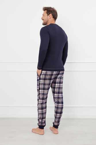 Brit Пижама Мъжки дълъг ръкав, дълъг панталон Италианска мода - морско синьо/принт 
