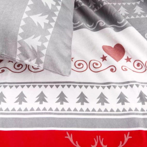 31516/1 Коледен комплект спално бельо от фланел Flannellove Darymex сиво-червено - комплект 100% памук, топъл и мек