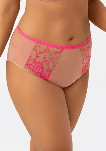 Gorsenia F015 Flora Дамски бикини с висока талия, бродерия, тюл, сиви, комфорт
