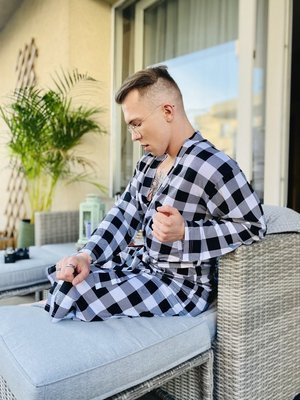 338 Керемиден мъжки/дамски халат De Lafense - черен/бял