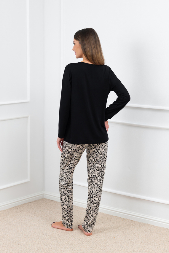 Birma Дамска пижама с дълъг ръкав и дълъг панталон Италианска мода - черна 