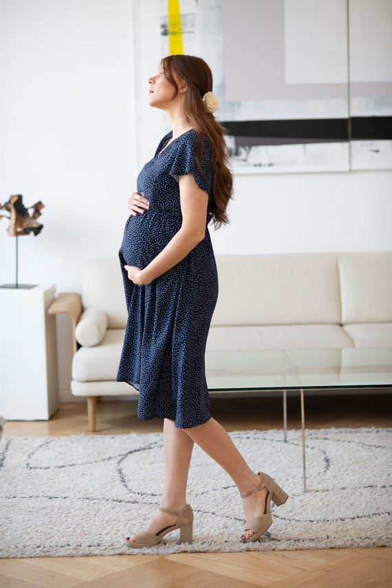 Lovely Dress Миди рокля за бременни и кърмачки, къс ръкав, Milk&Love, тъмносиня на точки