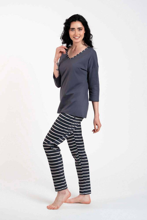 Betty Дамска пижама с 3/4 ръкав и дълъг панталон Италианска мода - графит/графит