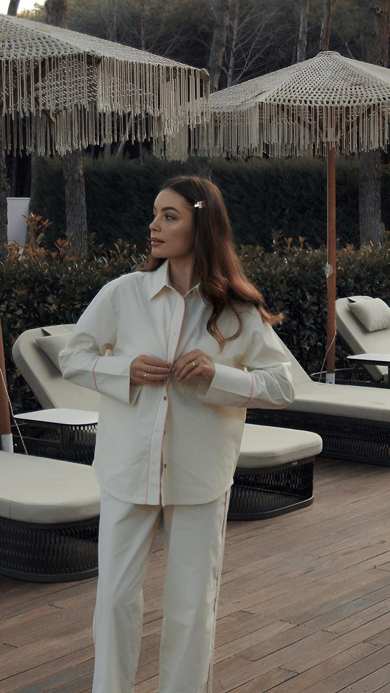 Дамска пижама Sensis Raven лайм – памучен комплект с риза и панталон