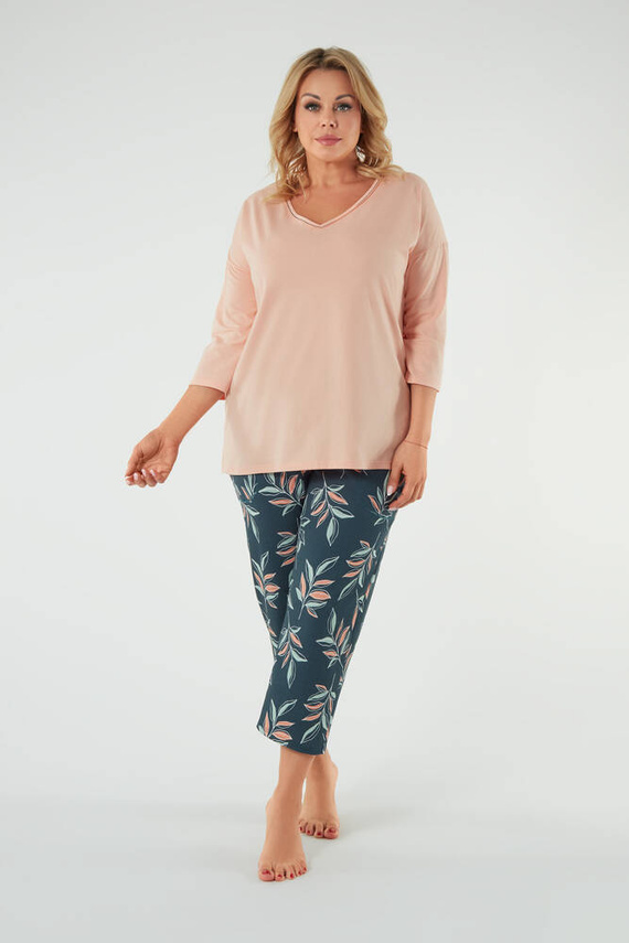 Julietta Дамска пижама 3/4 ръкав, 7/8 панталон Италианска мода - сьомга/принт 