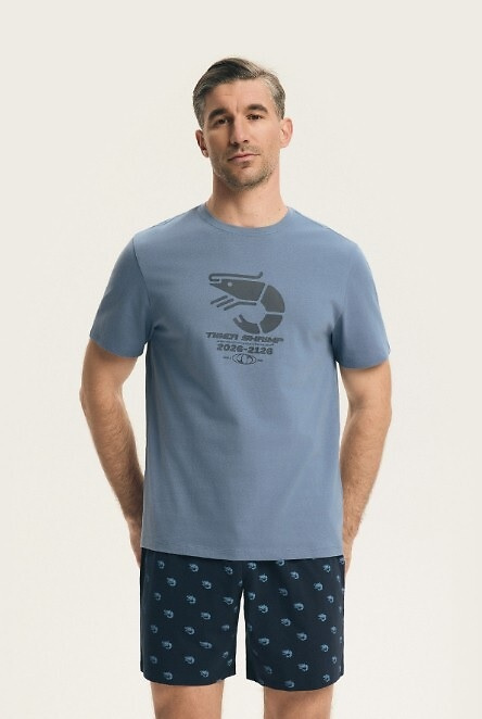 Мъжка пижама Henderson 44520 Brad, 100% памук, къс ръкав, принт и шорти