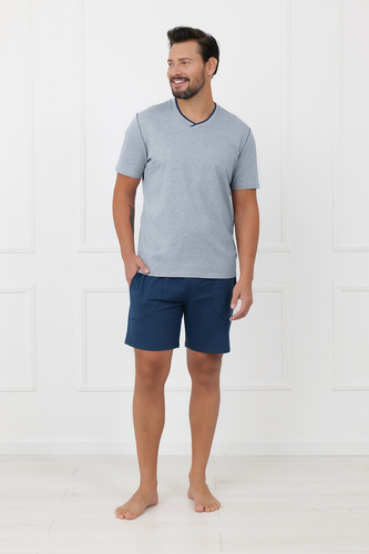 Мъжка памучна пижама Devon Italian Fashion с къс ръкав, меланж