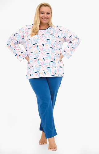 392/451 Amelia Cornette – дамска памучна пижама, цветни листа, дълъг ръкав