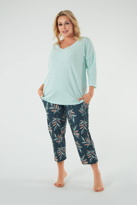 Julietta Дамска пижама 3/4 ръкав, 7/8 панталон Италианска мода - шам-фъстък/принт 