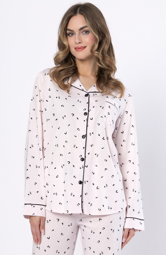 Дамска пижама Laveza Alka 1618 светло розово – памук, дълги ръкави, закопчава се с копчета