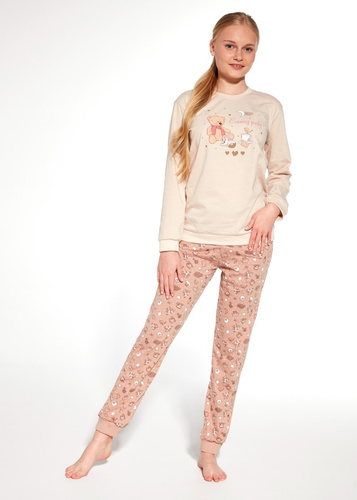 594/187 592/187 Piżama dziewczęca Cornette Bears | Bawełna, nadruk, długie spodnie w kratkę